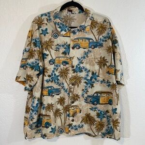 Button Up Shirt Woody Cars Palm Trees Surfer Beach